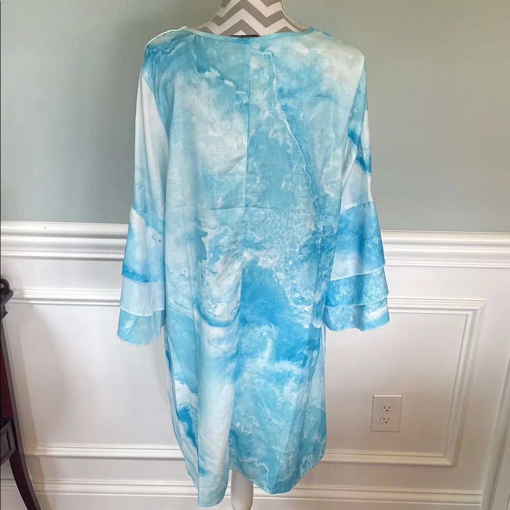 💥NWOT💥NORACORA Light Blue Tie-Dye V-Neck Bell Sleeve Dress Size XL